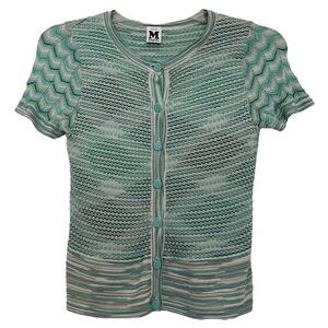 M MISSONI Cardigan Sweater Chevron Waffle Knit Button Front Top IT 46 US 10